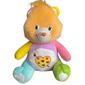 Care Bears Work Of Heart Bear 14" Multicolor Rainbow Plush Nanco 2006 *RARE*